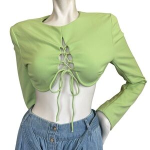 Camilo Coelho Laken Green Lace Up Tailored Underwire Crop Top Long Sleeve Small